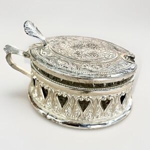 Vtg Brevettato Lead Crystal and‎ Silver Plated Sugar Bowl Made in Italy Hearts